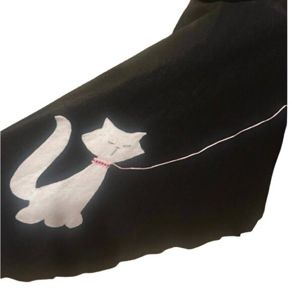 Vintage Handmade 1950s Black Felt Circle Poodle Skirt with White Cat Feline - Picture 3 of 5